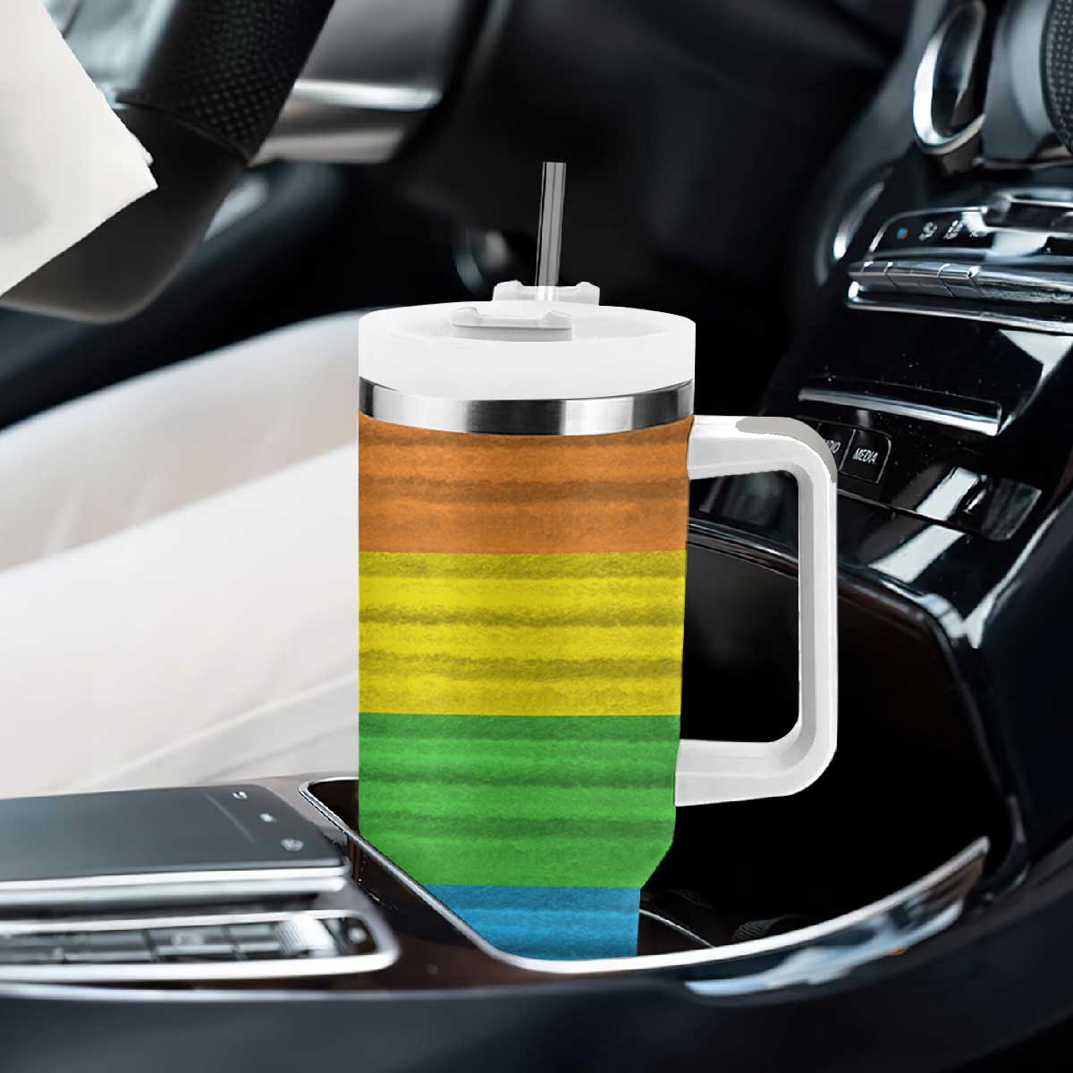 LGBTQ Pride Tumbler With Handle Kiss Whoever The Fuck You Want LGBT Rainbow Flag TB10 Print Your Wear