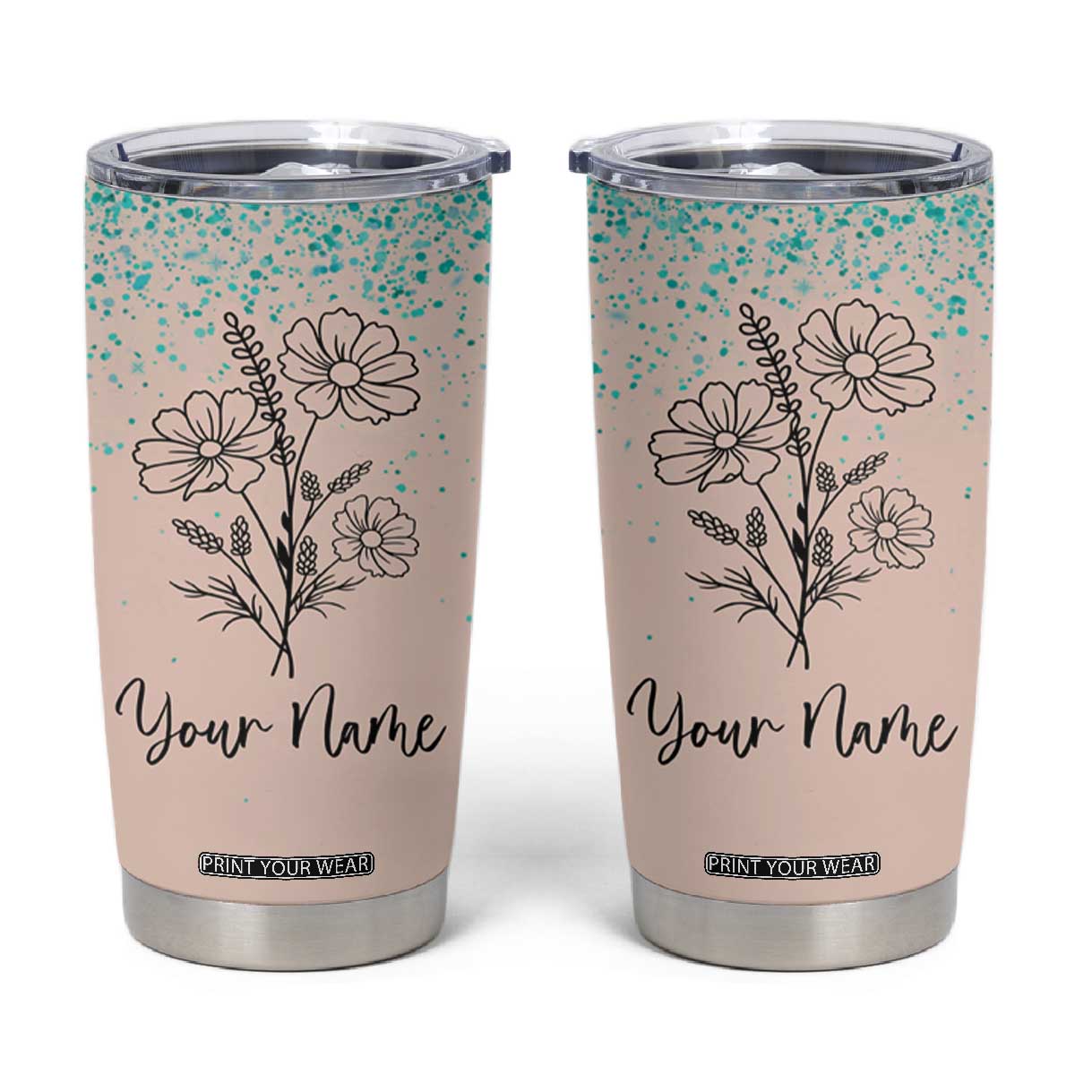 Personalized Gifts for Her Tumbler Cup Custom Name Flower Bridesmaid Proposal Birthday Christmas Gift TB10 Teal Print Your Wear