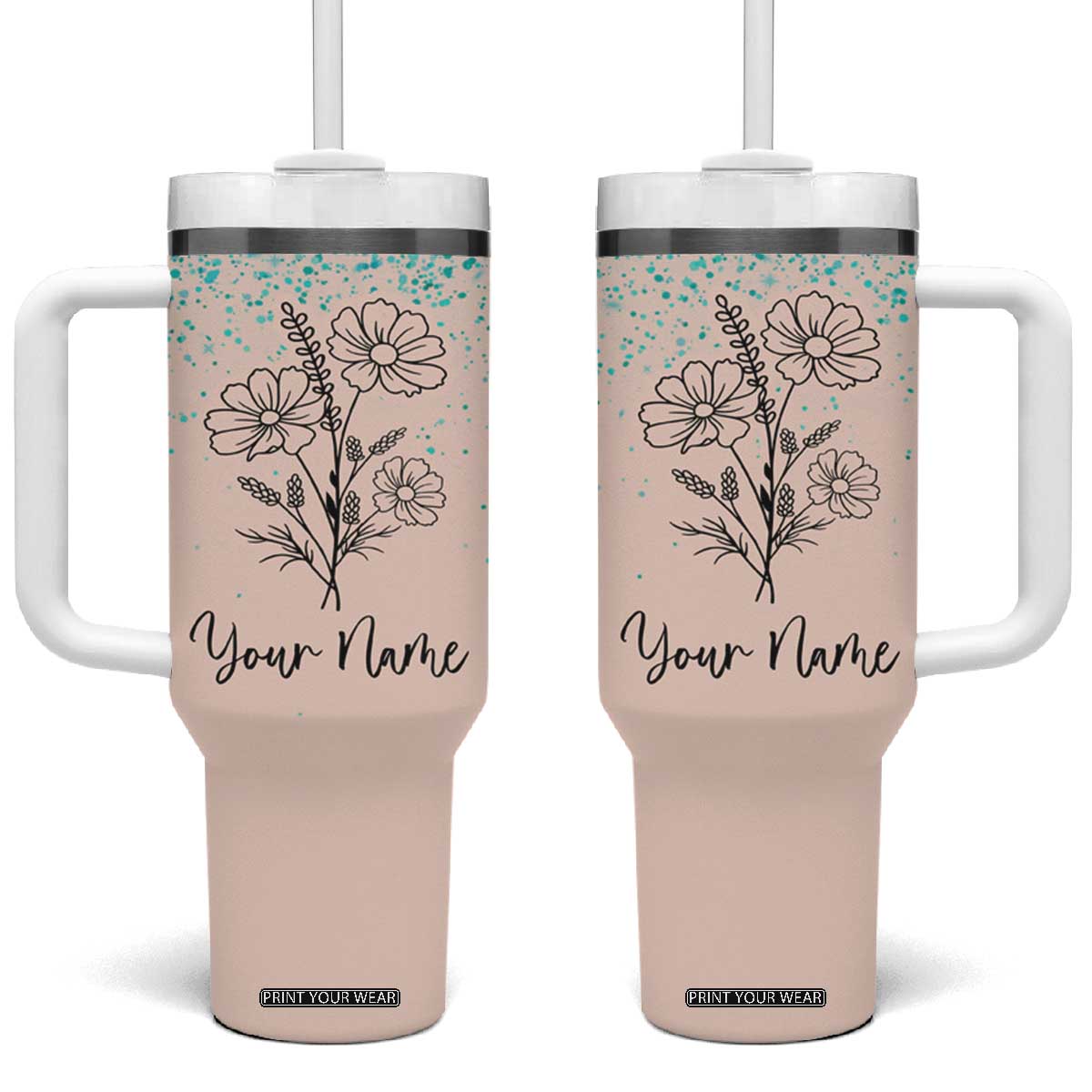 Personalized Gifts for Her Tumbler With Handle Custom Name Flower Bridesmaid Proposal Birthday Christmas Gift TB10 One Size: 40 oz Teal Print Your Wear