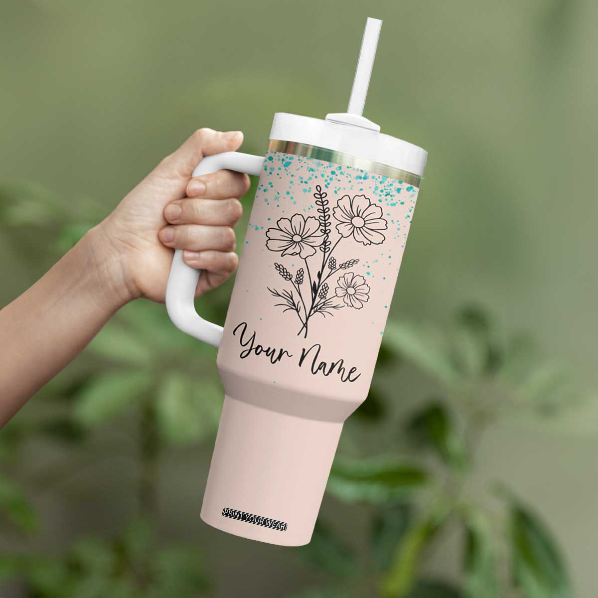 Personalized Gifts for Her Tumbler With Handle Custom Name Flower Bridesmaid Proposal Birthday Christmas Gift TB10 Print Your Wear