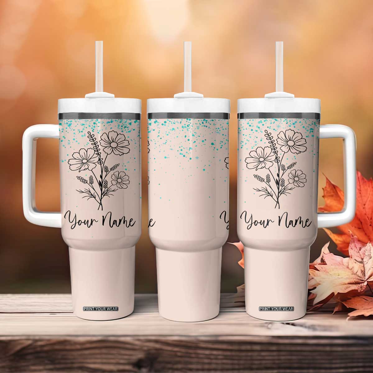 Personalized Gifts for Her Tumbler With Handle Custom Name Flower Bridesmaid Proposal Birthday Christmas Gift TB10 Print Your Wear