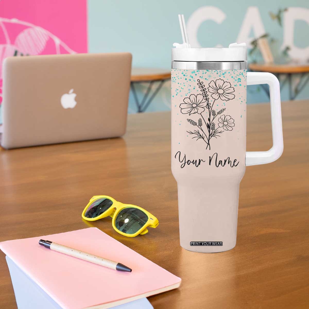 Personalized Gifts for Her Tumbler With Handle Custom Name Flower Bridesmaid Proposal Birthday Christmas Gift TB10 Print Your Wear