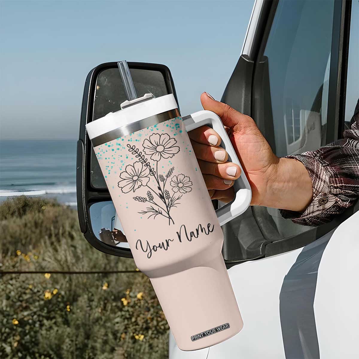 Personalized Gifts for Her Tumbler With Handle Custom Name Flower Bridesmaid Proposal Birthday Christmas Gift TB10 Print Your Wear