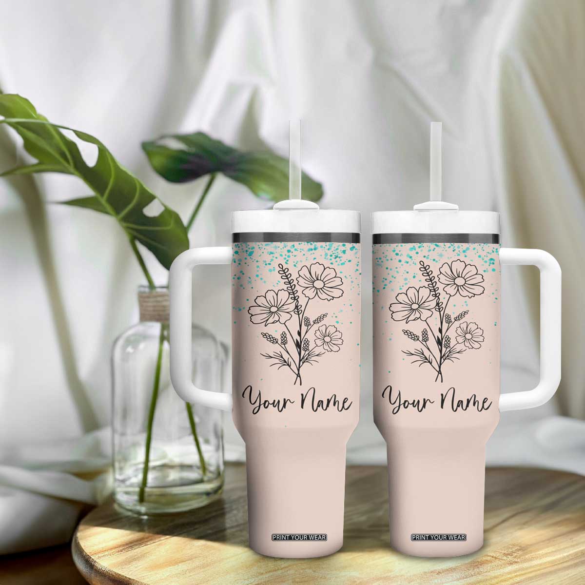 Personalized Gifts for Her Tumbler With Handle Custom Name Flower Bridesmaid Proposal Birthday Christmas Gift TB10 Print Your Wear