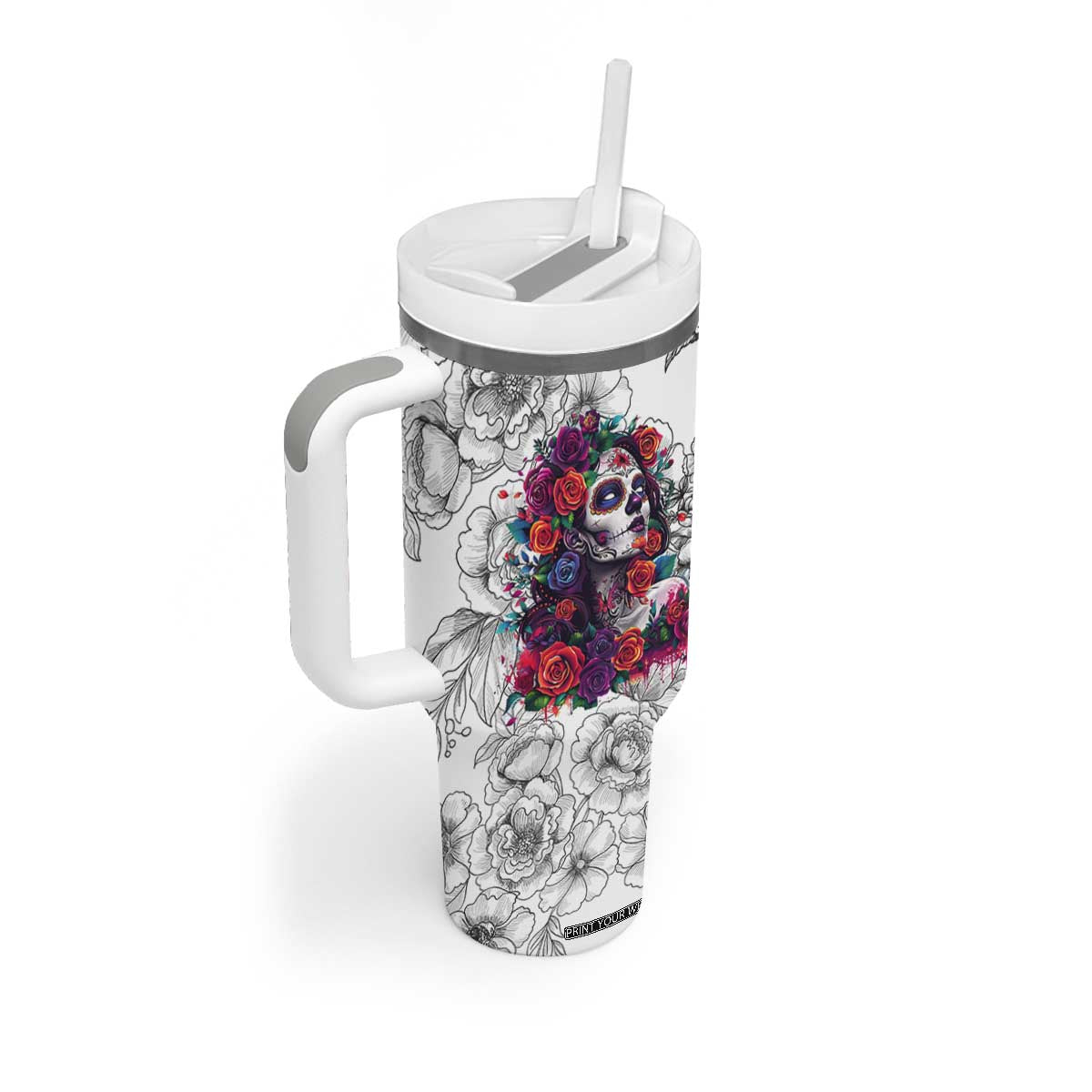 In A World Full Of Princesses Be A Chingona Tumbler With Handle Dia De Los Muertos Flower Spanish Slang TB10 Print Your Wear