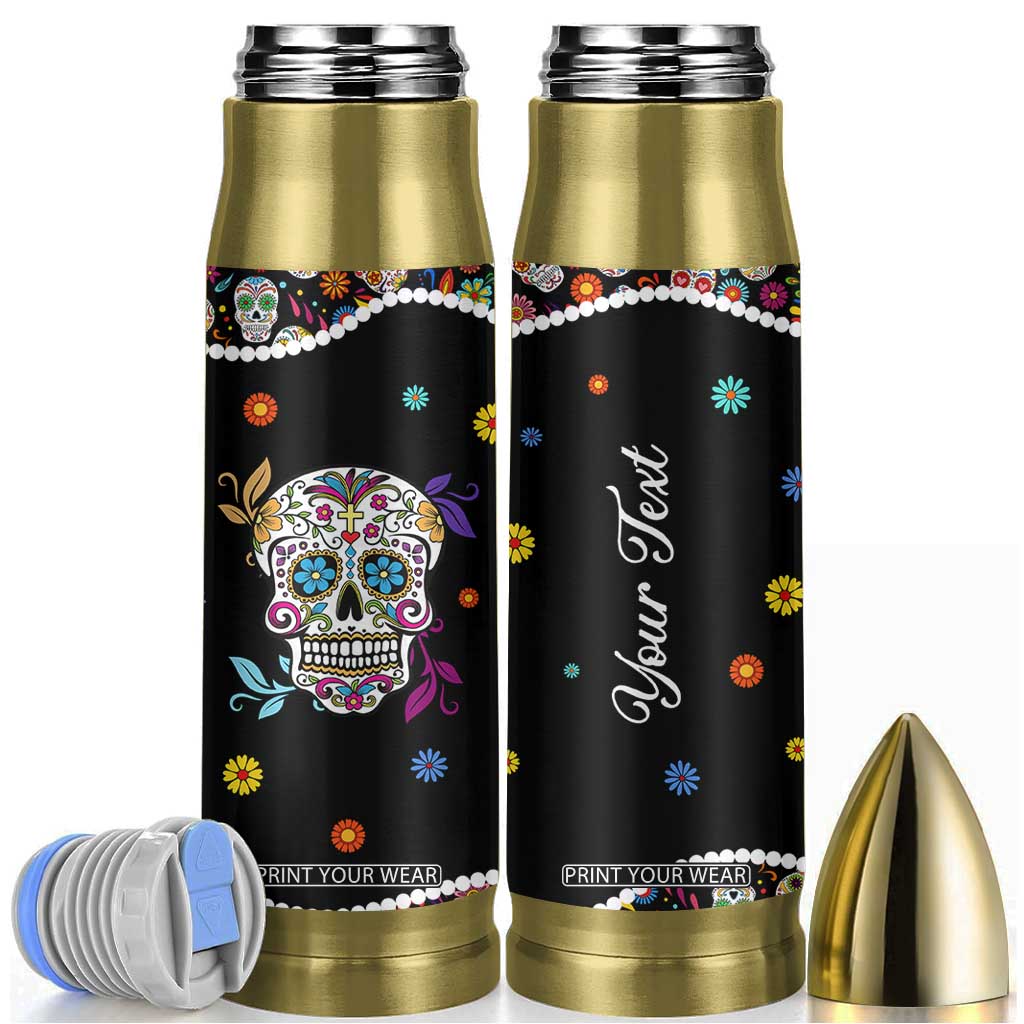 Personalized Sugar Skull Bullet Tumbler Custom Name Flower Gothic Gifts For Latina Mexican Girls Women TB10 Black Print Your Wear