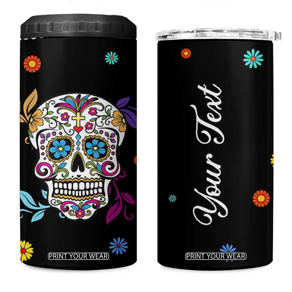 Personalized Sugar Skull 4 in 1 Can Cooler Tumbler Custom Name Flower Gothic Gifts For Latina Mexican Girls Women TB10 One Size: 16 oz Black Print Your Wear