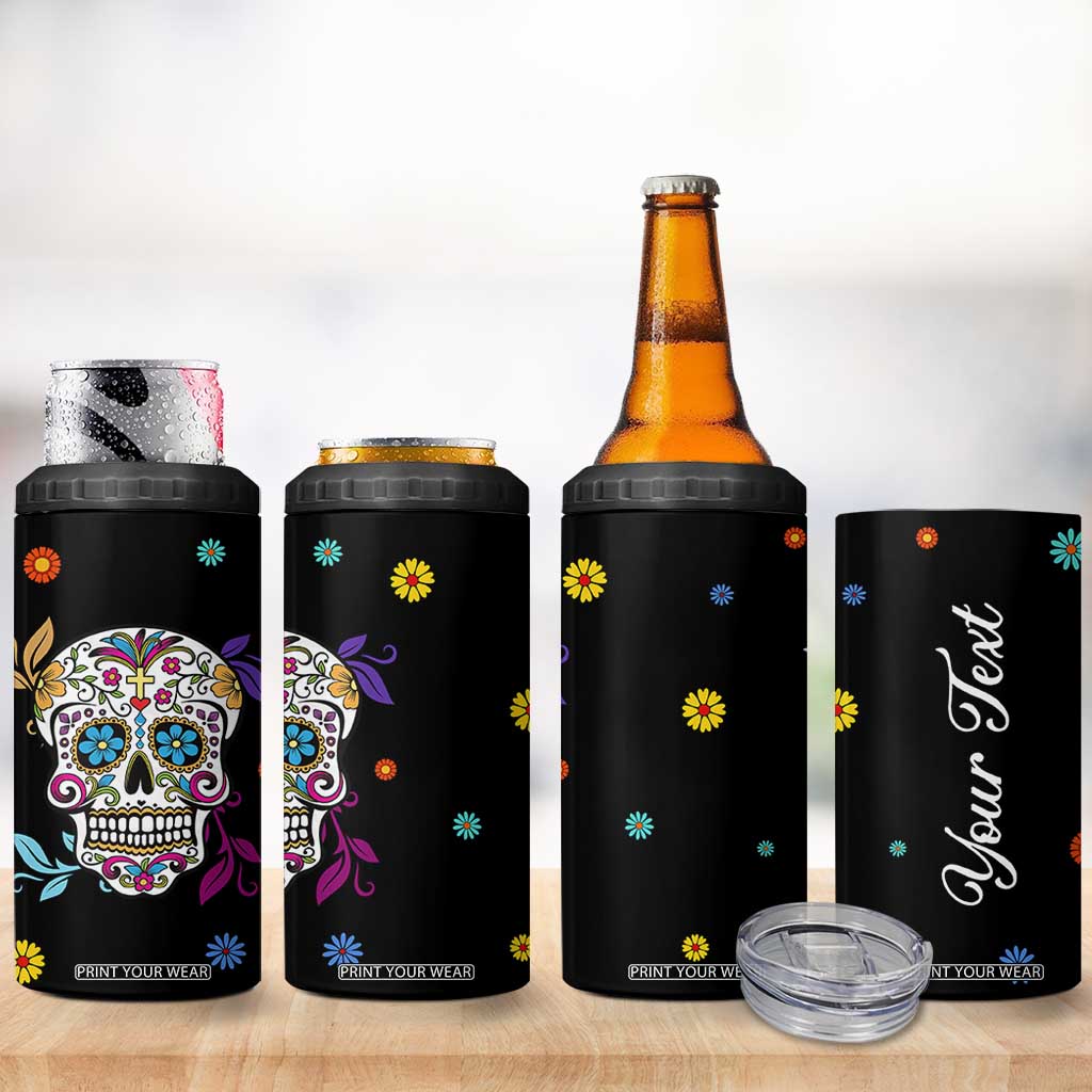 Personalized Sugar Skull 4 in 1 Can Cooler Tumbler Custom Name Flower Gothic Gifts For Latina Mexican Girls Women TB10 Print Your Wear