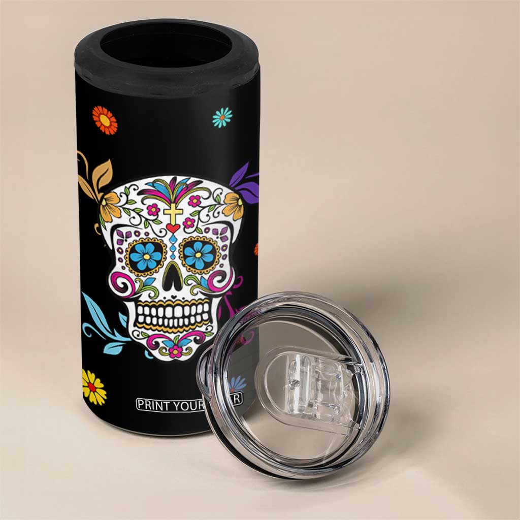 Personalized Sugar Skull 4 in 1 Can Cooler Tumbler Custom Name Flower Gothic Gifts For Latina Mexican Girls Women TB10 Print Your Wear