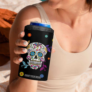 Personalized Sugar Skull 4 in 1 Can Cooler Tumbler Custom Name Flower Gothic Gifts For Latina Mexican Girls Women TB10 Print Your Wear