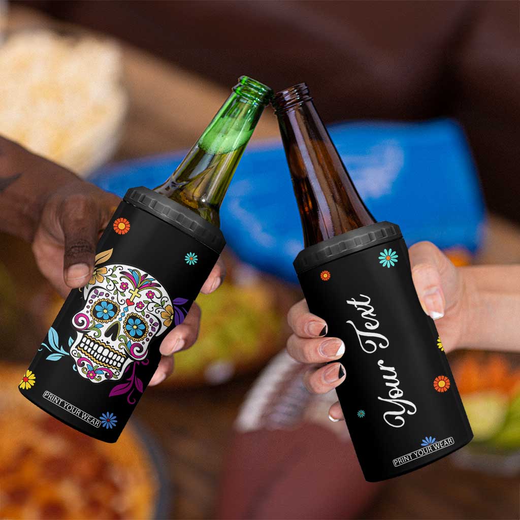 Personalized Sugar Skull 4 in 1 Can Cooler Tumbler Custom Name Flower Gothic Gifts For Latina Mexican Girls Women TB10 Print Your Wear