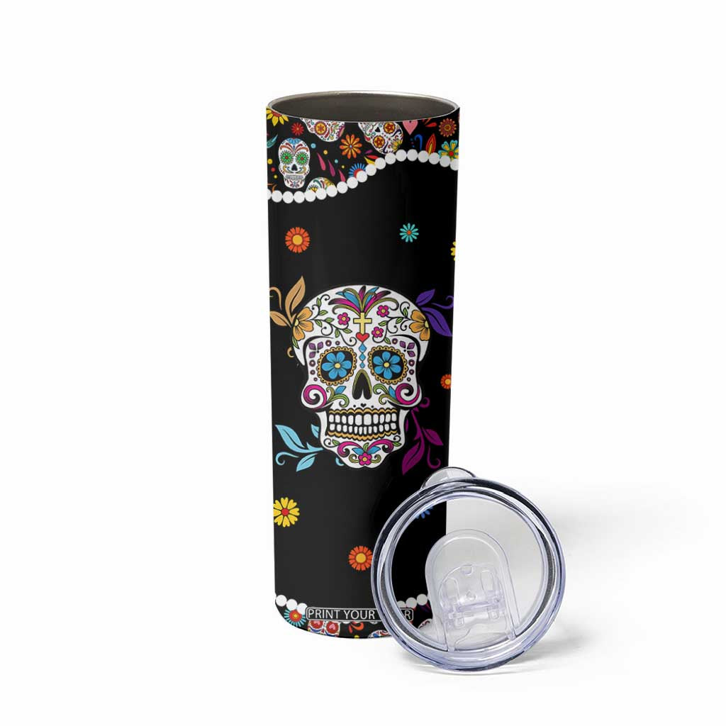 Personalized Sugar Skull Skinny Tumbler - Custom Name Flower Gothic Gifts For Latina Mexican Girls Women TB10 Print Your Wear