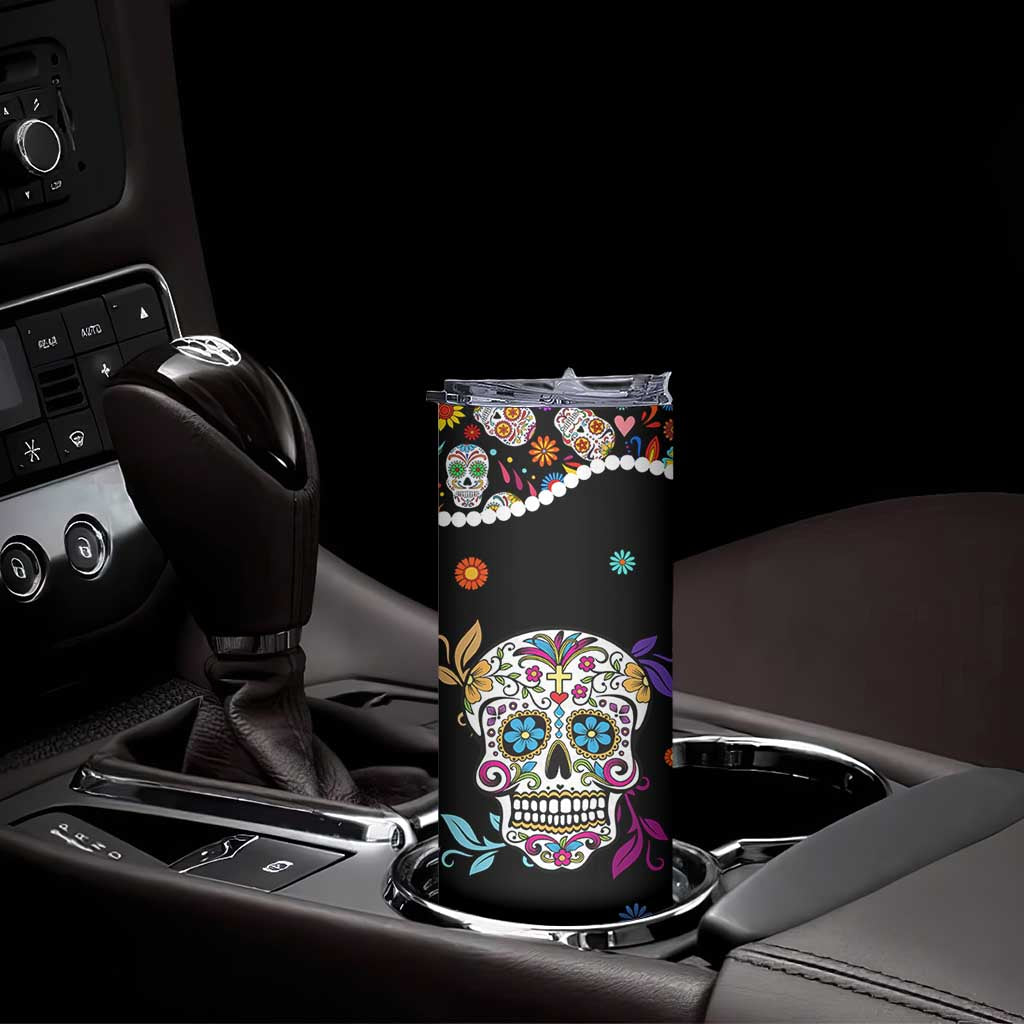 Personalized Sugar Skull Skinny Tumbler - Custom Name Flower Gothic Gifts For Latina Mexican Girls Women TB10 Print Your Wear
