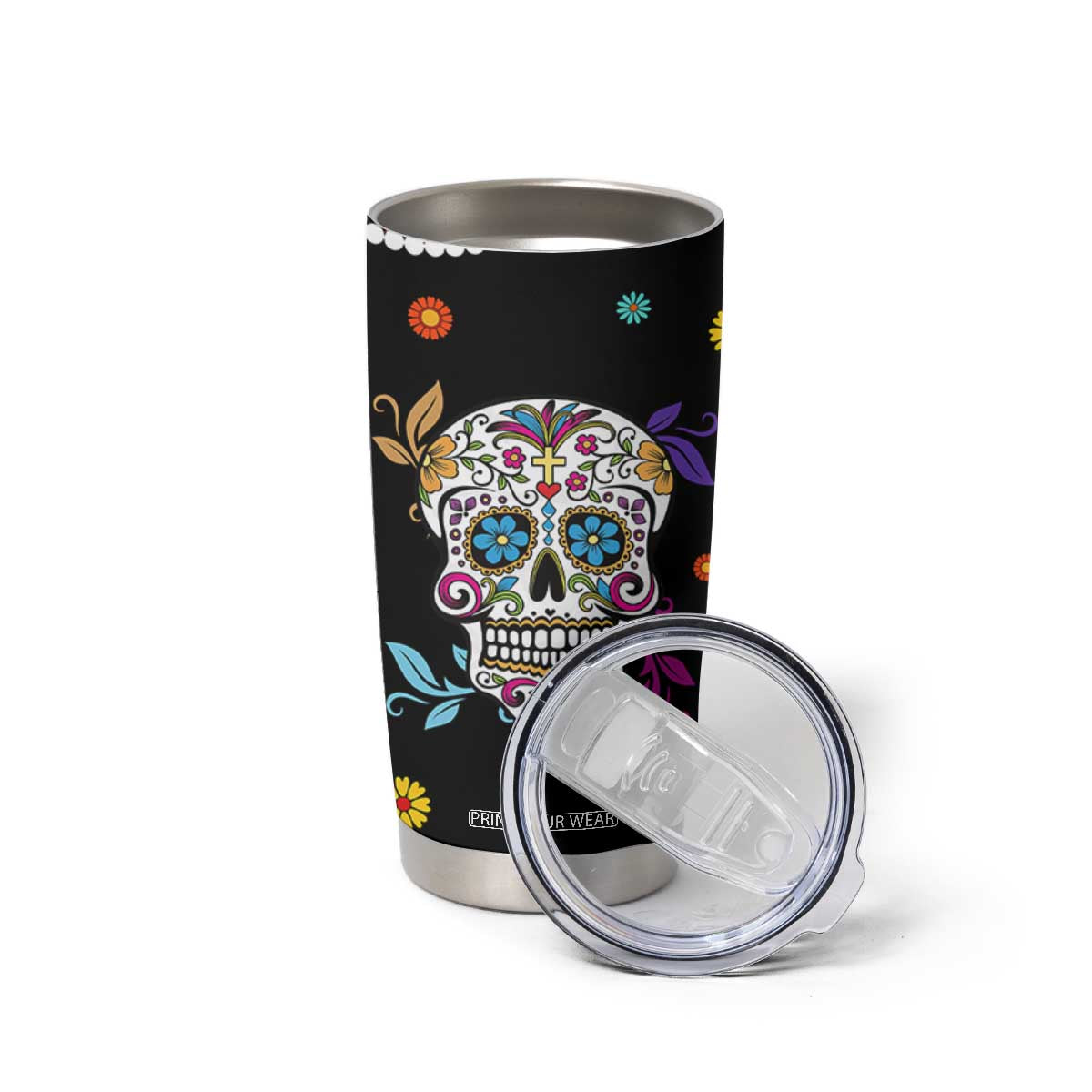 Personalized Sugar Skull Tumbler Cup Custom Name Flower Gothic Gifts For Latina Mexican Girls Women TB10 Print Your Wear