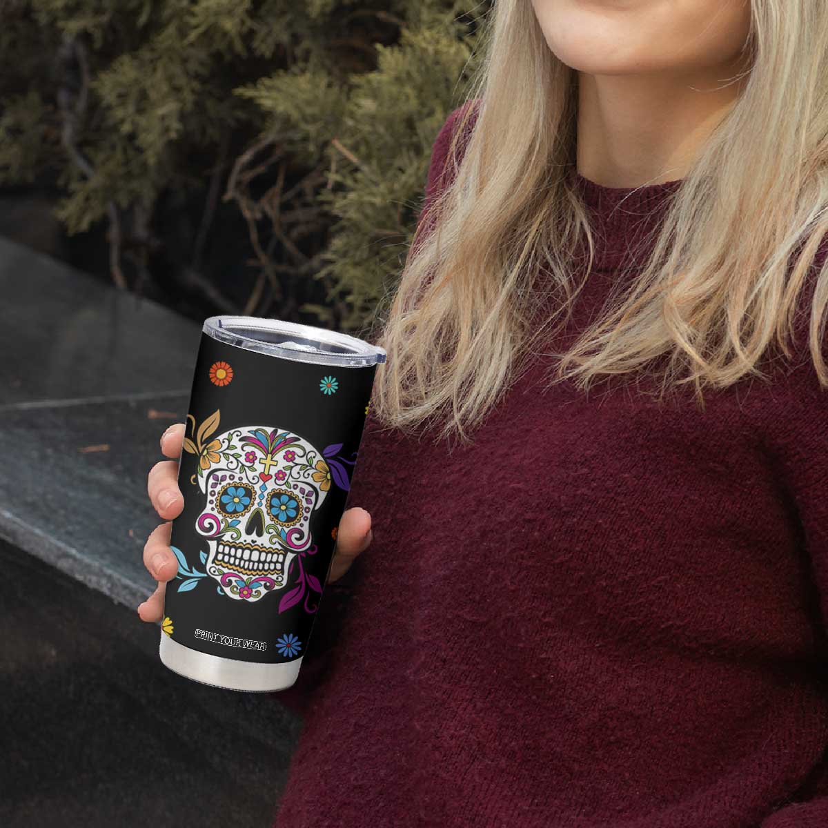 Personalized Sugar Skull Tumbler Cup Custom Name Flower Gothic Gifts For Latina Mexican Girls Women TB10 Print Your Wear