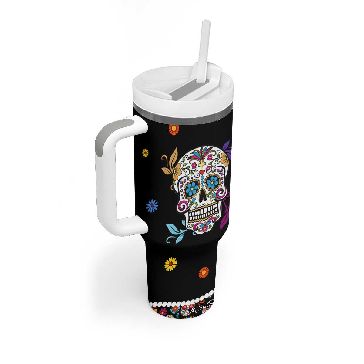 Personalized Sugar Skull Tumbler With Handle Custom Name Flower Gothic Gifts For Latina Mexican Girls Women TB10 Print Your Wear