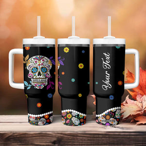 Personalized Sugar Skull Tumbler With Handle Custom Name Flower Gothic Gifts For Latina Mexican Girls Women TB10 Print Your Wear