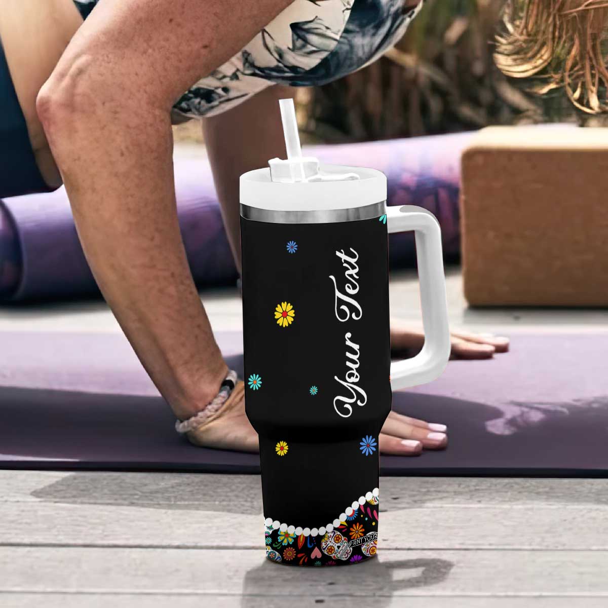 Personalized Sugar Skull Tumbler With Handle Custom Name Flower Gothic Gifts For Latina Mexican Girls Women TB10 Print Your Wear
