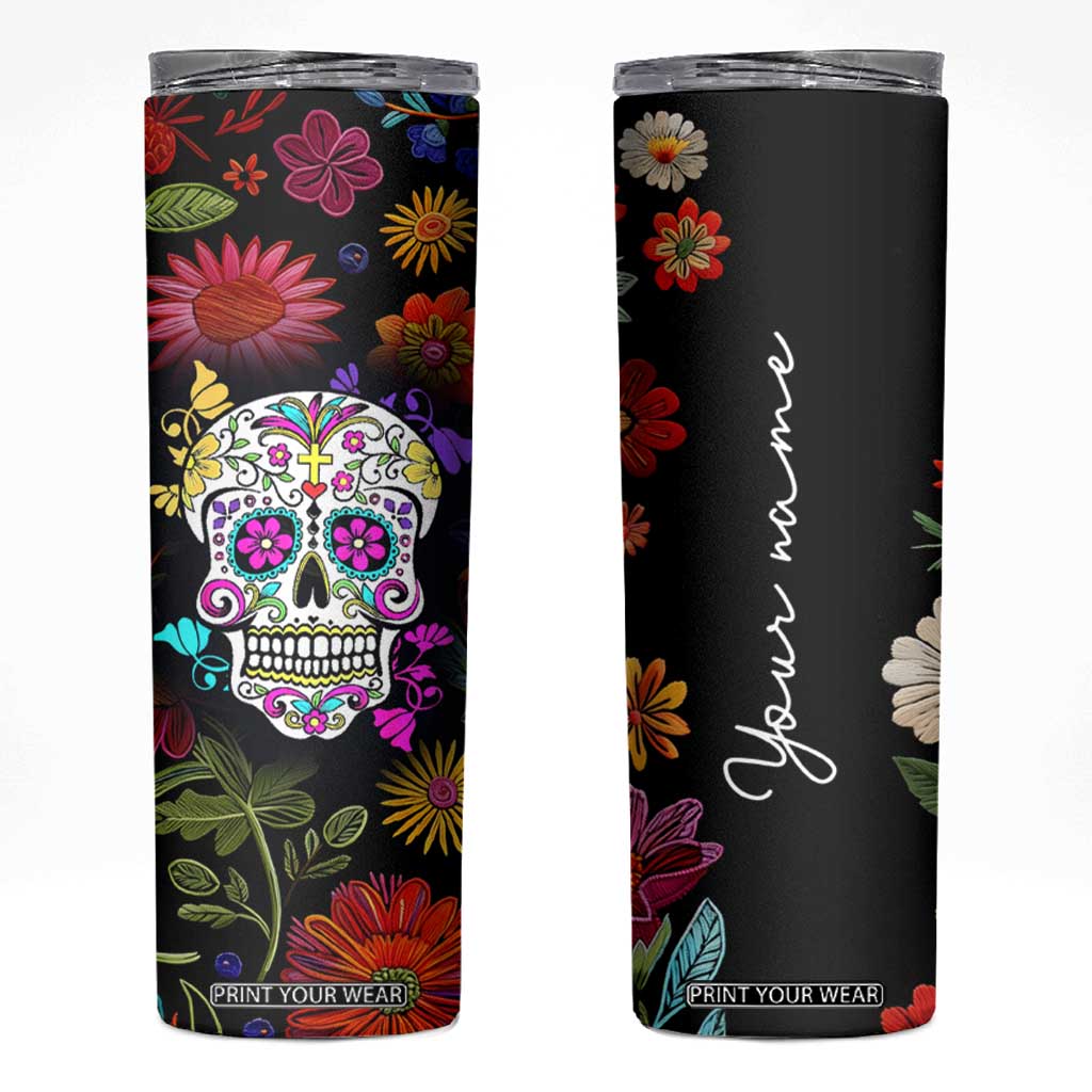 Personalized Gift Skinny Tumbler Custom Name Sugar Skull Mexican Art Birthday Christmas Gifts for Her TB10 Black Print Your Wear