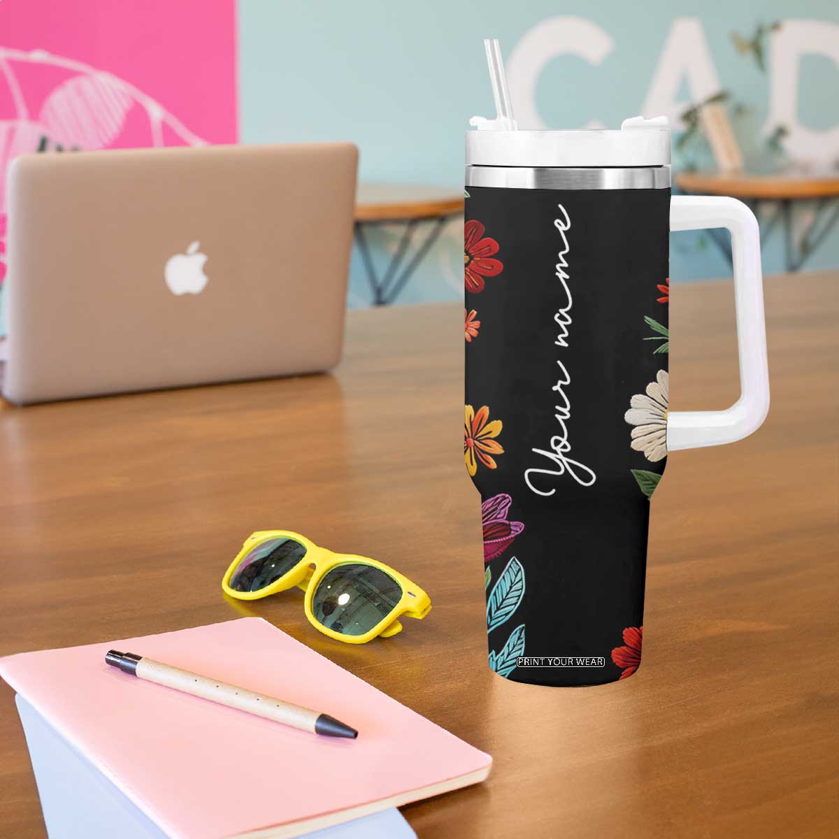 Personalized Gift Tumbler With Handle Custom Name Sugar Skull Mexican Art Birthday Christmas Gifts for Her TB10 Print Your Wear
