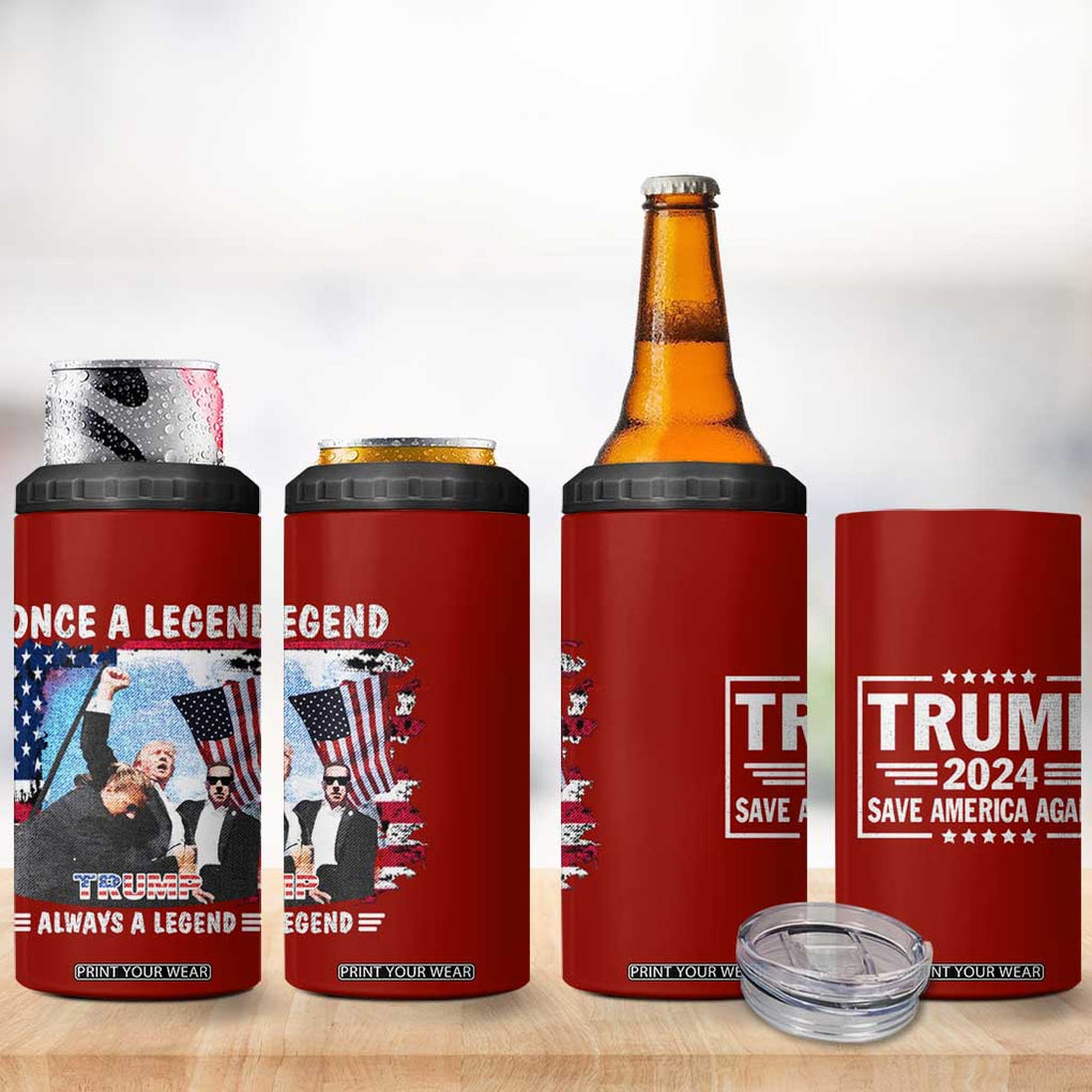 Trump 2024 Legend 4 in 1 Can Cooler Tumbler Trump Assassination Attempt Make America Strong Again Unstoppable Trump Shot American Flag TB10 Print Your Wear