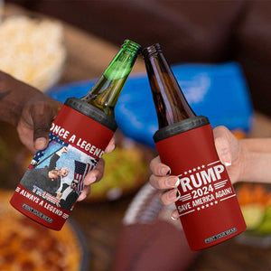 Trump 2024 Legend 4 in 1 Can Cooler Tumbler Trump Assassination Attempt Make America Strong Again Unstoppable Trump Shot American Flag TB10 Print Your Wear