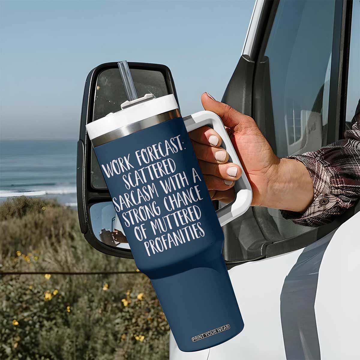 Funny Coworker Gifts Tumbler With Handle Work Forecast Sarcastic Gag Present for Boss Employer Navy TB10 Print Your Wear