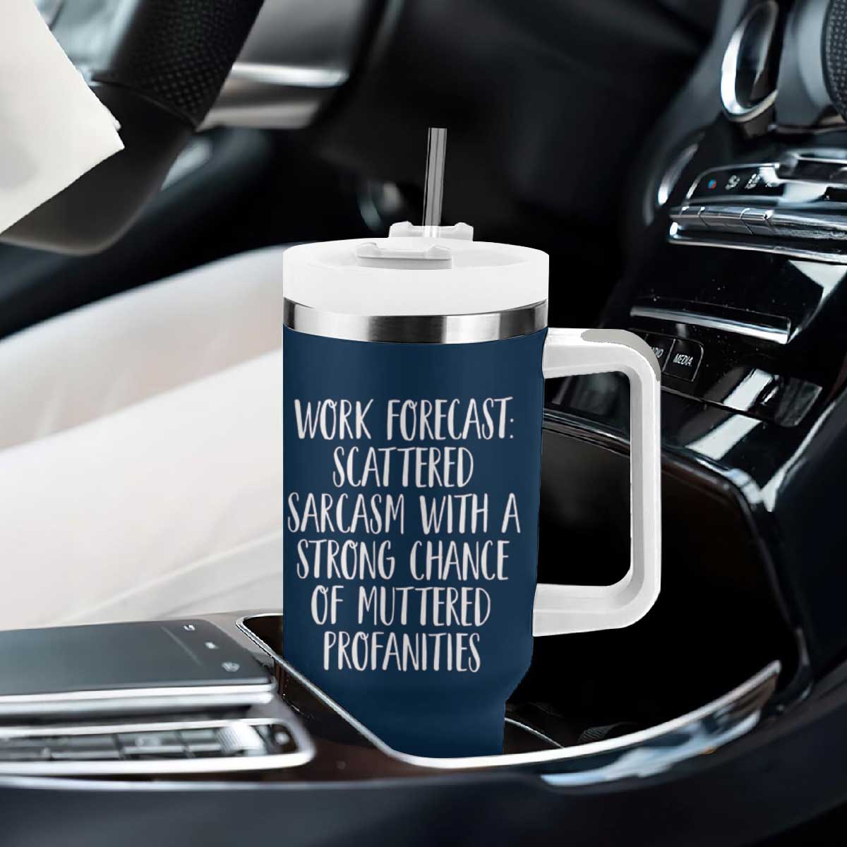 Funny Coworker Gifts Tumbler With Handle Work Forecast Sarcastic Gag Present for Boss Employer Navy TB10 Print Your Wear
