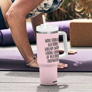 Funny Coworker Gifts Tumbler With Handle Work Forecast Sarcastic Gag Present for Boss Employer Pink TB10 Print Your Wear
