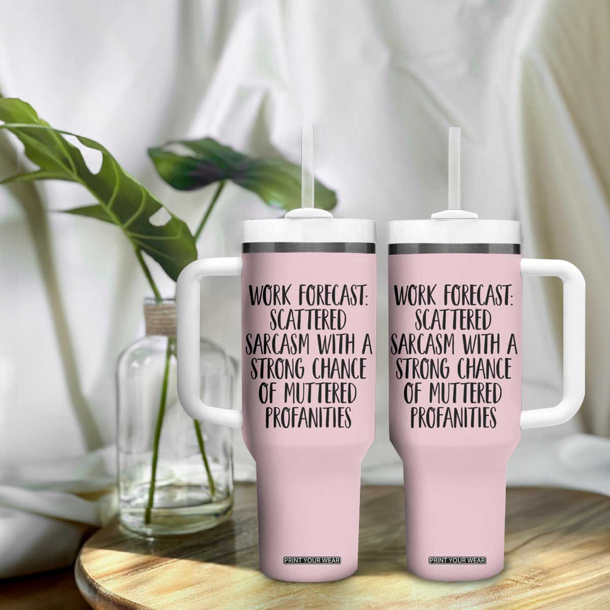 Funny Coworker Gifts Tumbler With Handle Work Forecast Sarcastic Gag Present for Boss Employer Pink TB10 Print Your Wear