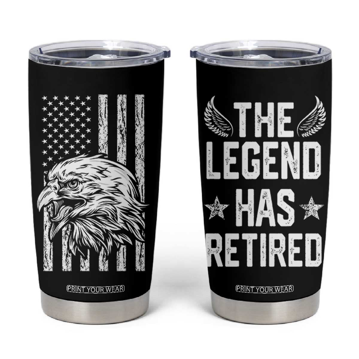 The Legend Has Retired Tumbler Cup Goodbye Present Farewell Gifts For Coworker Eagle US Flag TB10 Black Print Your Wear