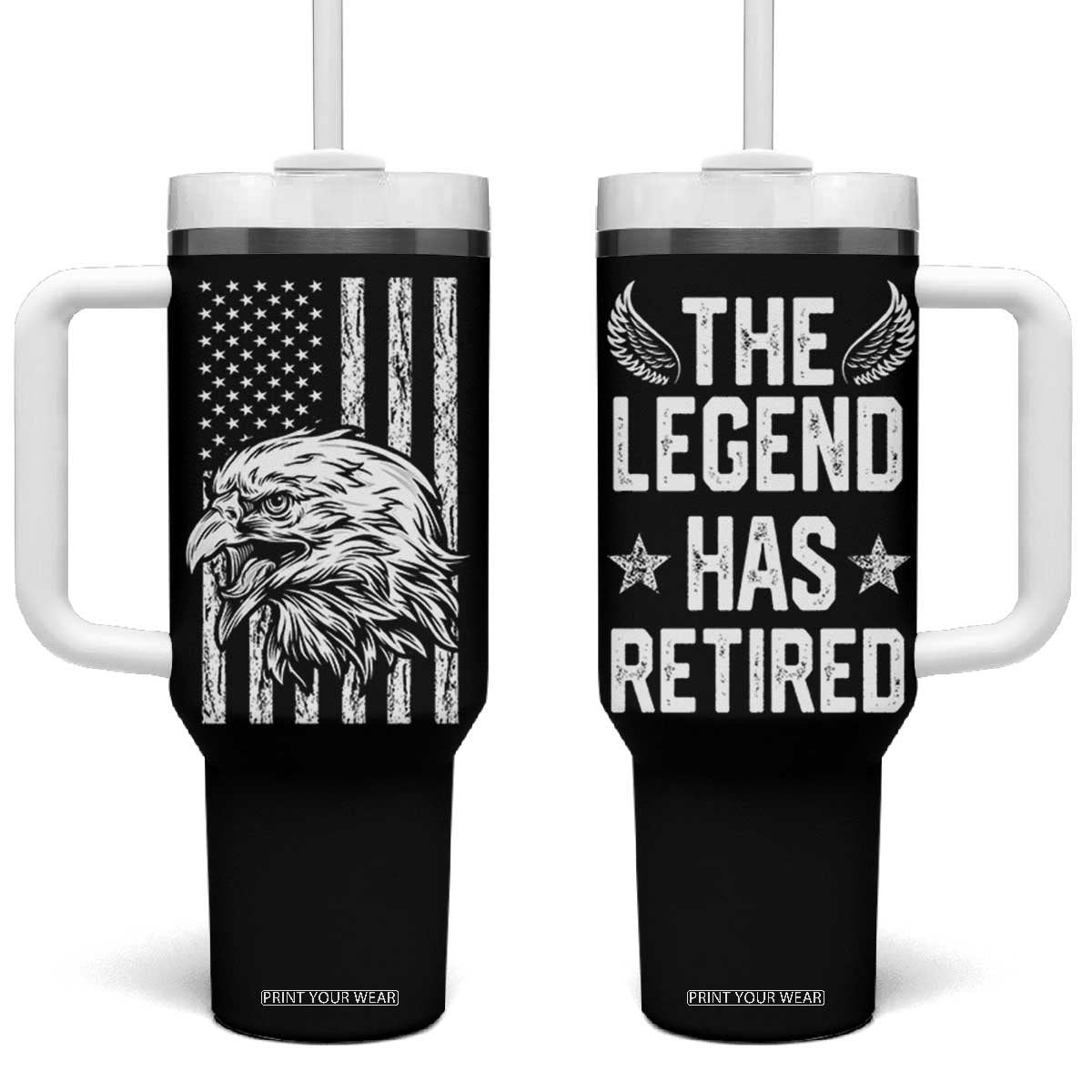 The Legend Has Retired Tumbler With Handle Goodbye Present Farewell Gifts For Coworker Eagle US Flag TB10 One Size: 40 oz Black Print Your Wear