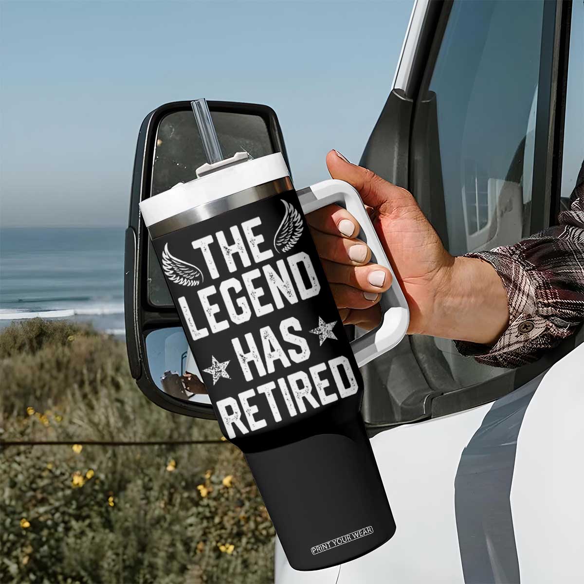 The Legend Has Retired Tumbler With Handle Goodbye Present Farewell Gifts For Coworker Eagle US Flag TB10 Print Your Wear