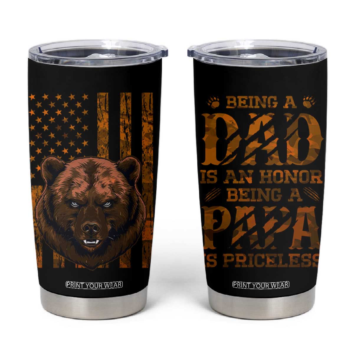 Gifts For Dad Tumbler Cup Papabear Christmas Birthday Father's Day Gift American Flag TB10 Black Print Your Wear