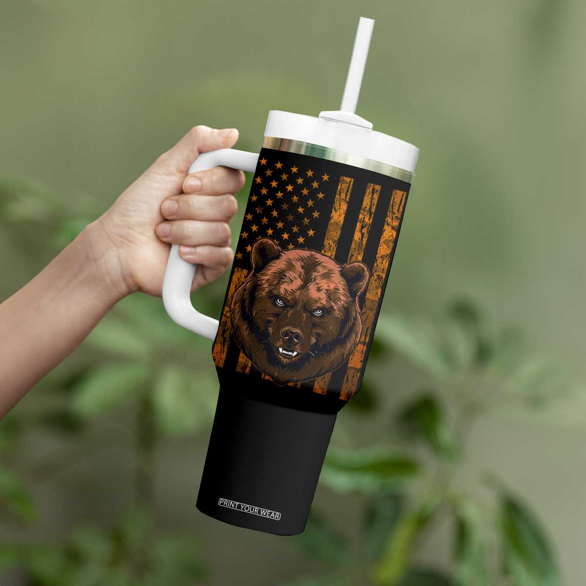 Gifts For Dad Tumbler With Handle Papabear Christmas Birthday Father's Day Gift American Flag TB10 Print Your Wear