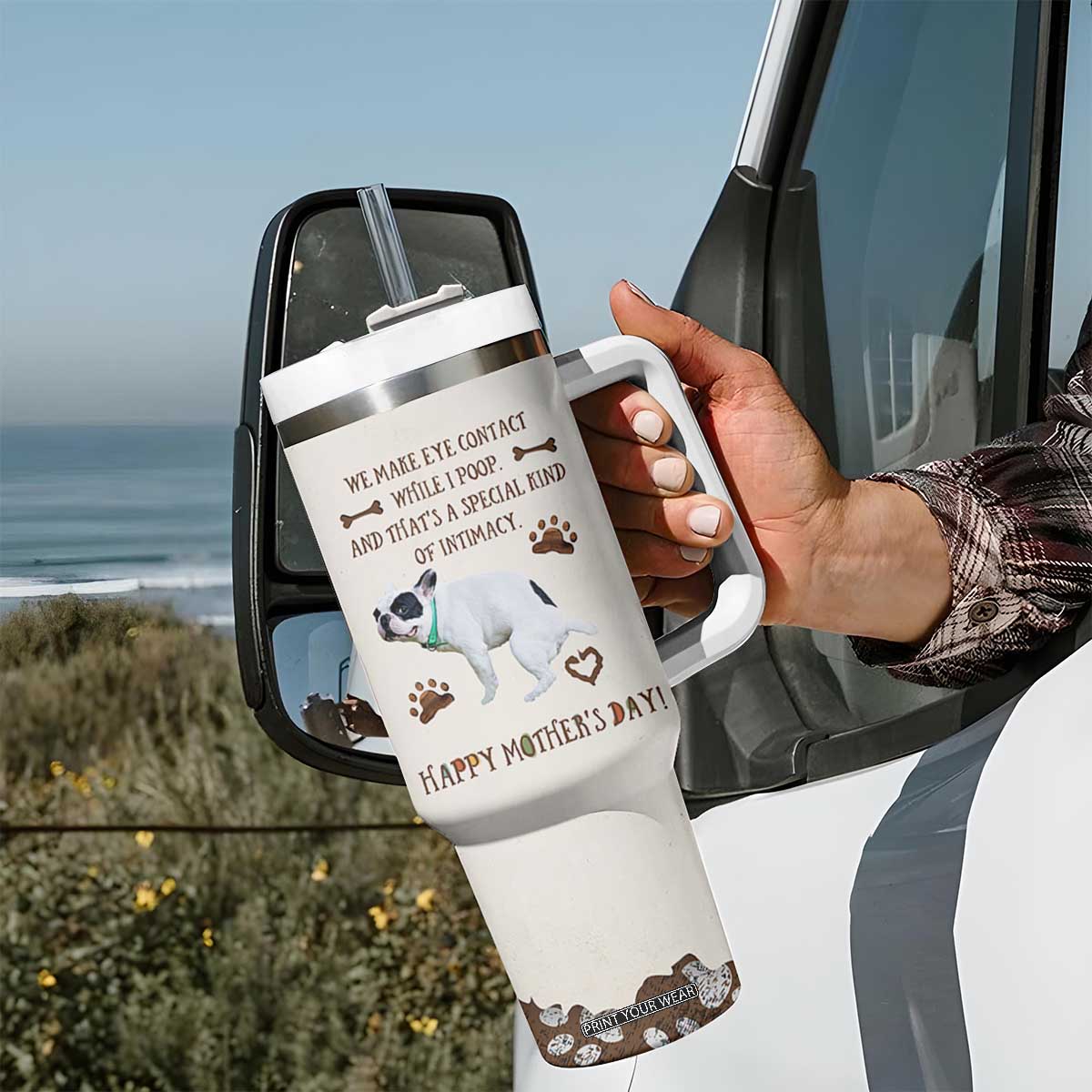 Dog Mom Gifts Tumbler With Handle Mothers Day Dog Lovers We Make Eye Contact While I Poop TB10 Print Your Wear