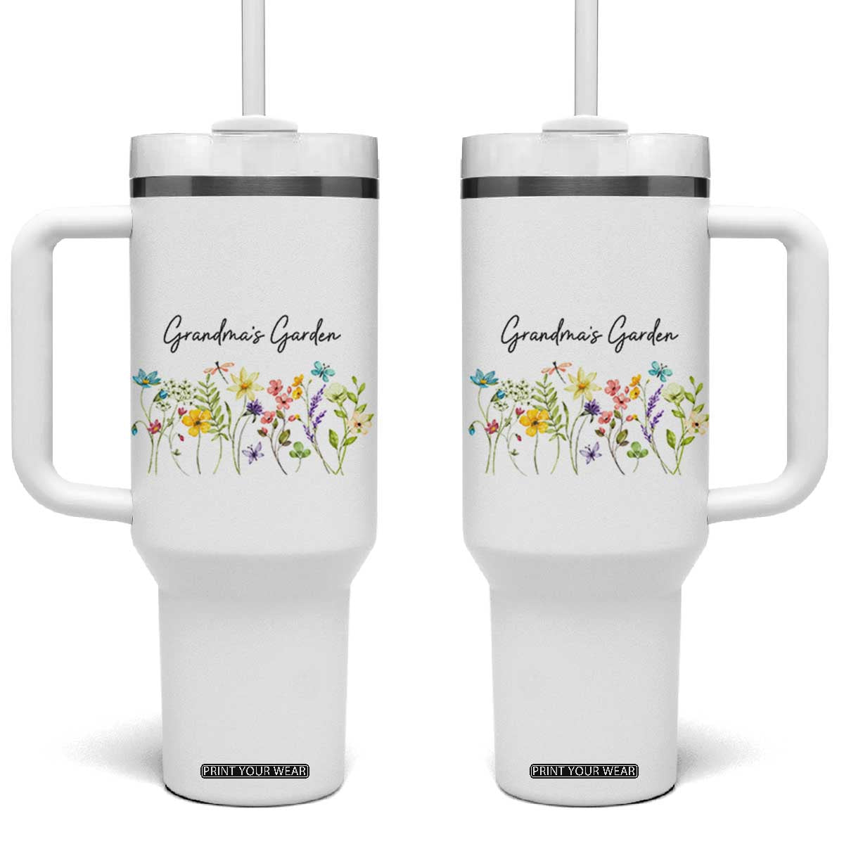 Grandmas Garden Tumbler With Handle Mother's Day Flower Grandma Gifts TB10 One Size: 40 oz White Print Your Wear