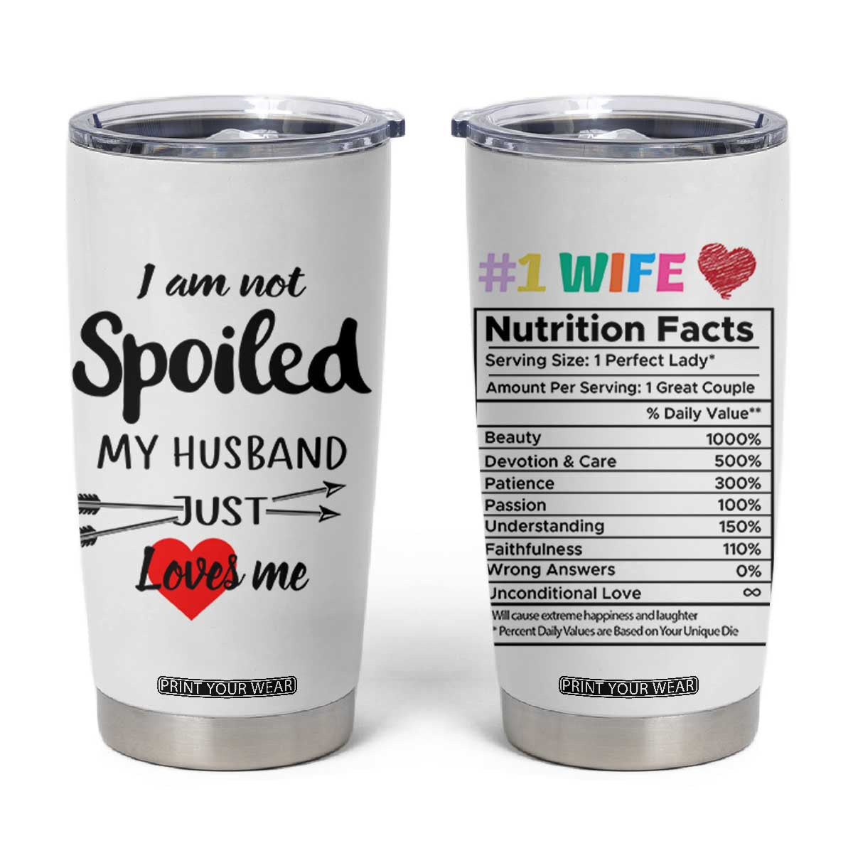 Funny Gifts For Wife Tumbler Cup From Husband I Am Not Spoiled My Husband Just Loves Me TB10 White Print Your Wear