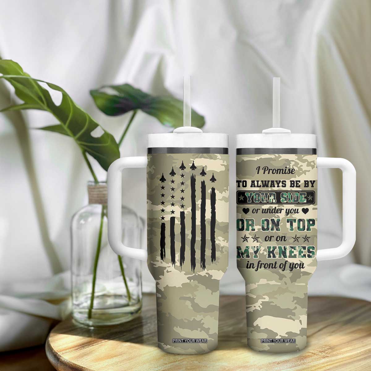 Anniversary Gift For Men Tumbler With Handle I Promise To Always Be By Your Side Camo Valentines Day TB10 Print Your Wear