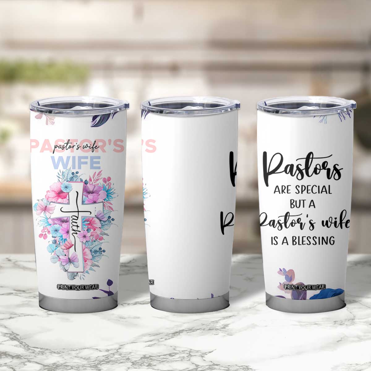 Gifts For Pastor Wife Tumbler Cup Pastors Wives Flower Cross Christian Gifts For Women TB10 Print Your Wear