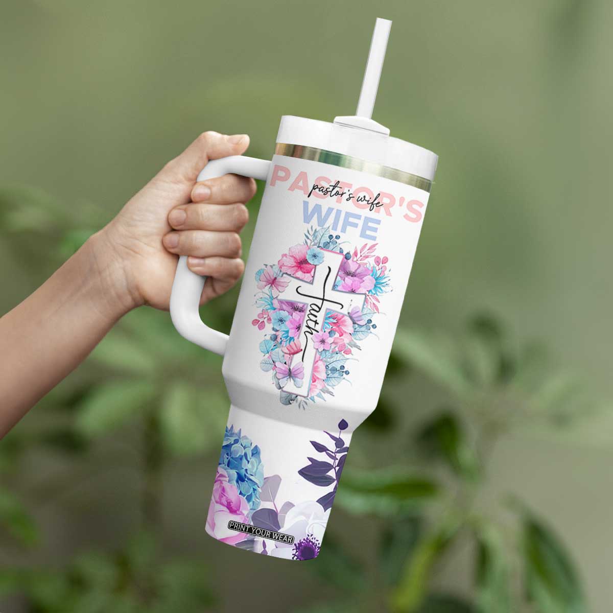 Gifts For Pastor Wife Tumbler With Handle Pastors Wives Flower Cross Christian Gifts For Women TB10 Print Your Wear