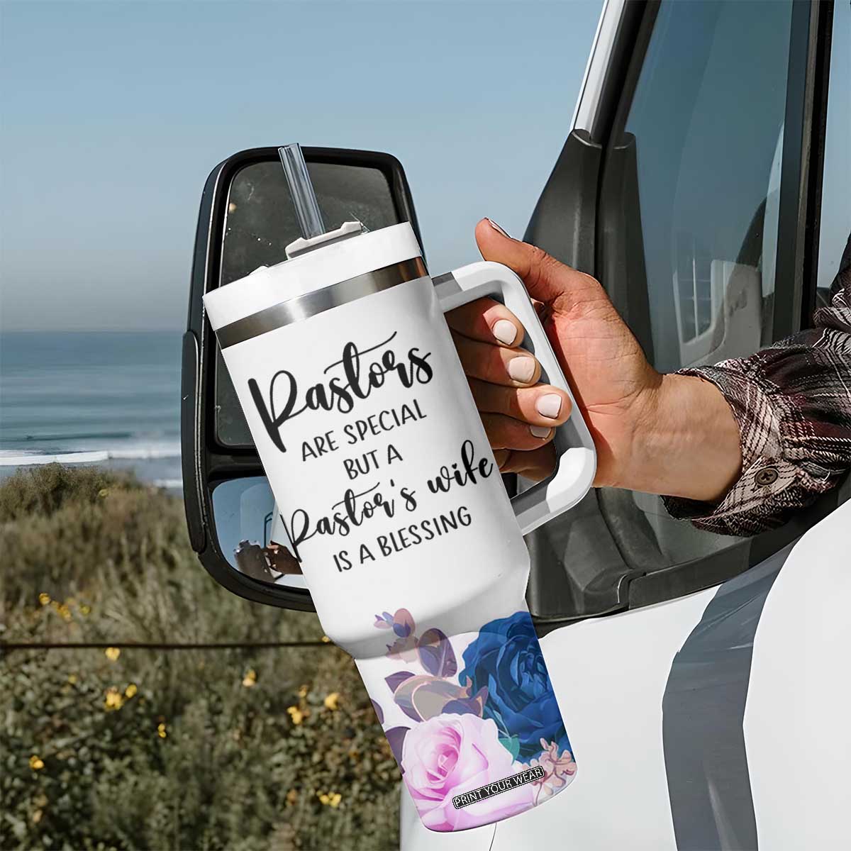 Gifts For Pastor Wife Tumbler With Handle Pastors Wives Flower Cross Christian Gifts For Women TB10 Print Your Wear