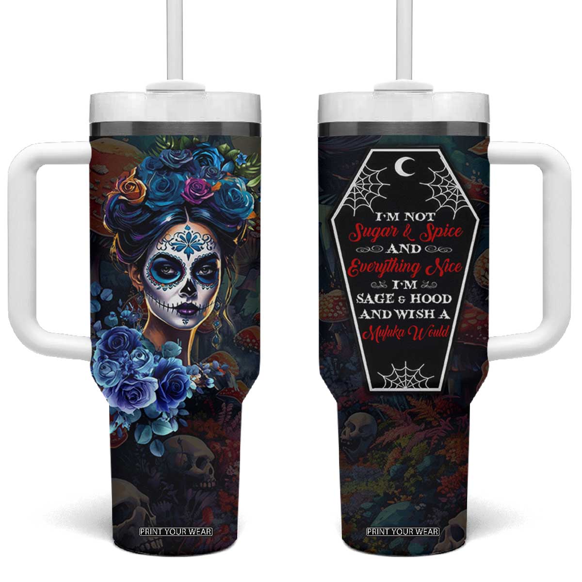 Sugar Skull Tumbler With Handle Sugar And Spice Gift For Women Girls TB10 One Size: 40 oz Multicolor Print Your Wear