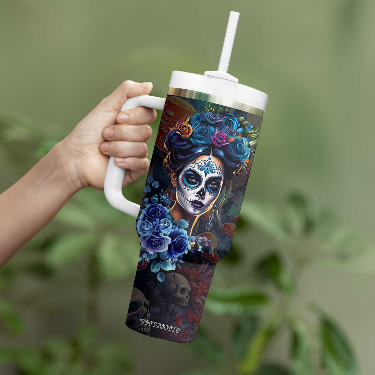 Sugar Skull Tumbler With Handle Sugar And Spice Gift For Women Girls TB10 Print Your Wear