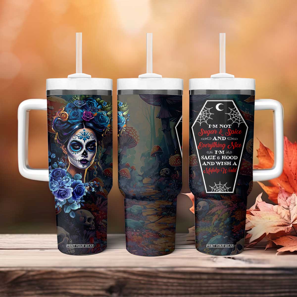 Sugar Skull Tumbler With Handle Sugar And Spice Gift For Women Girls TB10 Print Your Wear