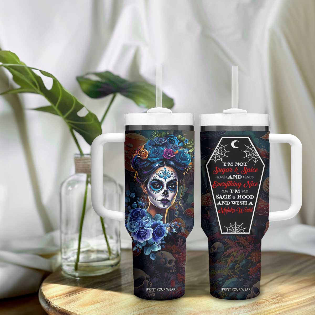 Sugar Skull Tumbler With Handle Sugar And Spice Gift For Women Girls TB10 Print Your Wear