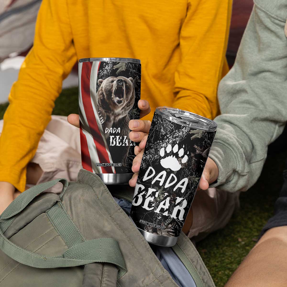Gifts For Dad Tumbler Cup Dada Bear American Flag TB10 Print Your Wear
