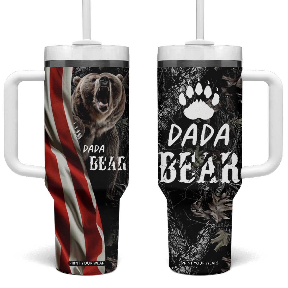 Gifts For Dad Tumbler With Handle Dada Bear American Flag TB10 One Size: 40 oz Camouflage Print Your Wear