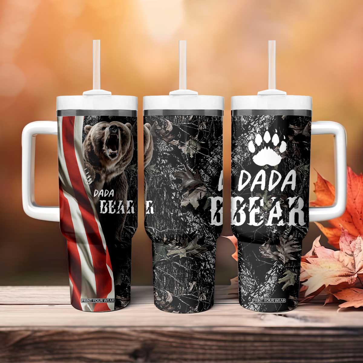 Gifts For Dad Tumbler With Handle Dada Bear American Flag TB10 Print Your Wear