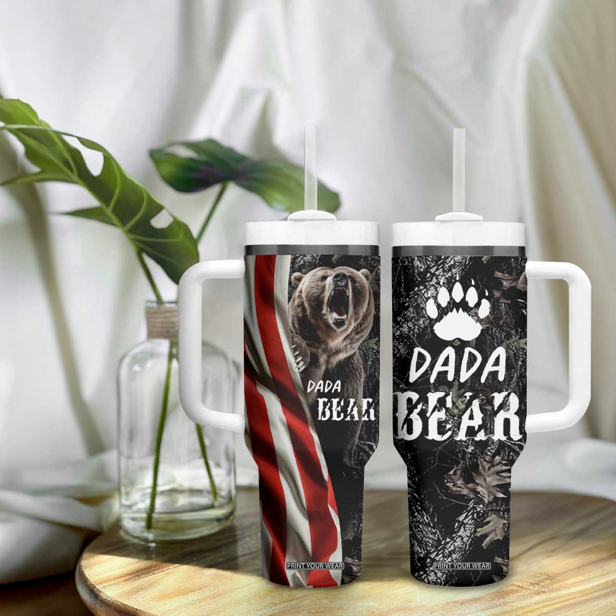 Gifts For Dad Tumbler With Handle Dada Bear American Flag TB10 Print Your Wear